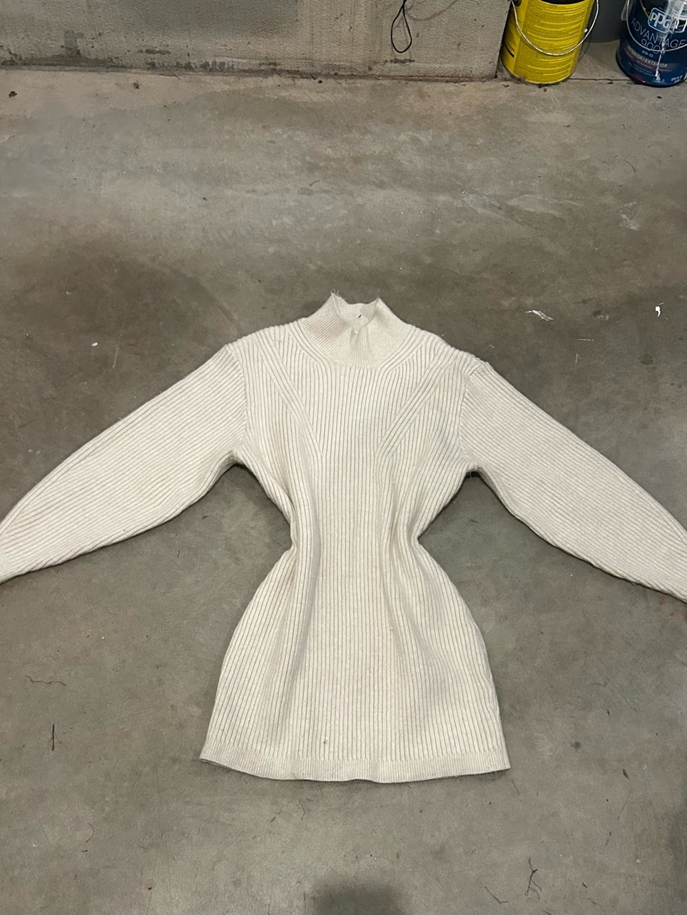 H&M Cream Ribbed Mock Neck Dress Sweater